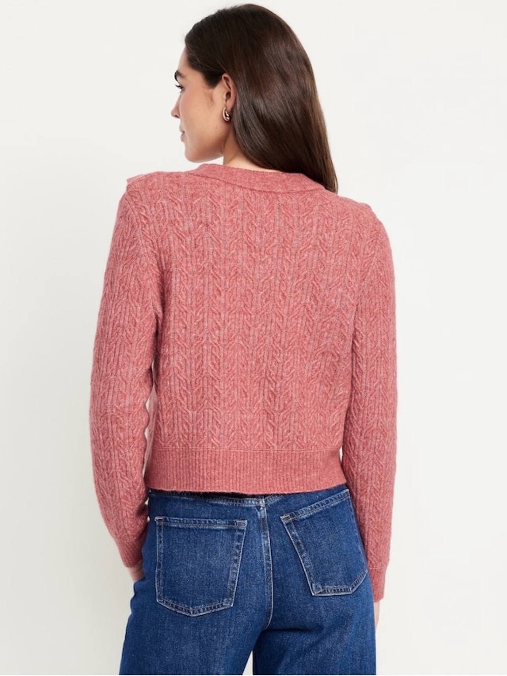 Old Navy Wool-Blend Cropped Ruffle Sweater, Mauve Rose, NWT - Picture 2 of 13